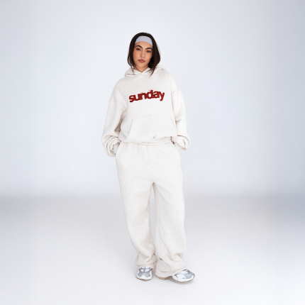 Sunday Tracksuit – Heavyweight Appliqué Hoodie & Track Pants (Oatmeal)